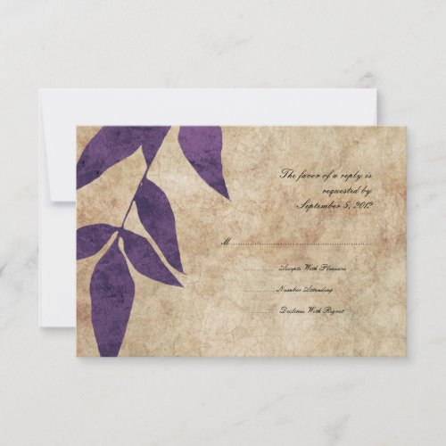 Purple Autumn Leaves Vintage Wedding RSVP