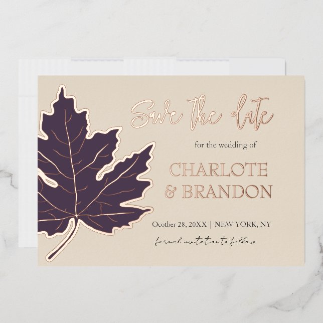 Purple  Autumn Maple Leaf Wedding Save The Date  Foil Invitation (Envelope)