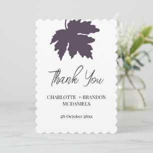 Purple Autumn Maple Leaf Wedding Thank You  Card