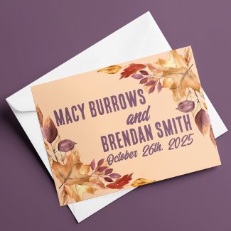 Purple Autumn Watercolor Leaves Wedding