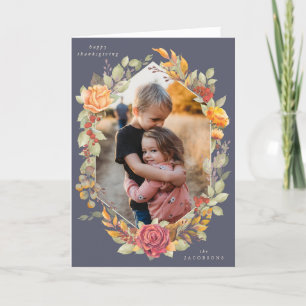 Purple Autumnal Florals Thanksgiving Photo Card