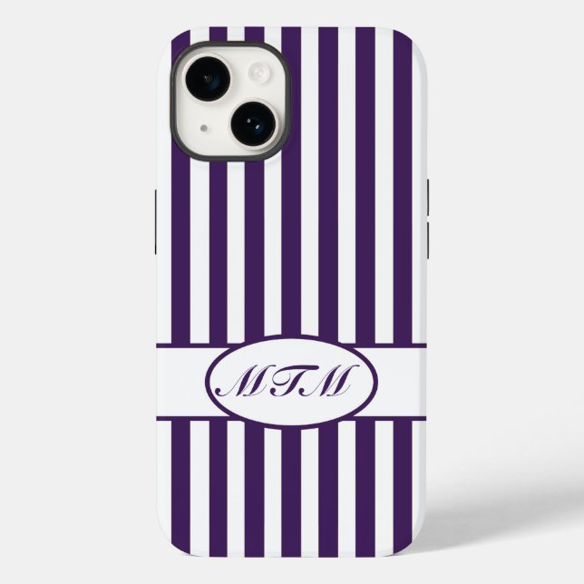 Purple Autumnal Stripes with monogram Case-Mate iPhone Case (Back)