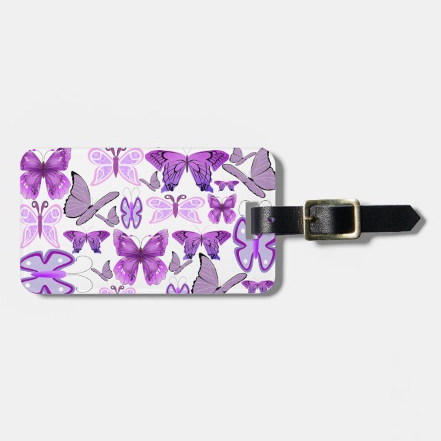 Purple Awareness Butterflies Luggage Tag (Front Horizontal)
