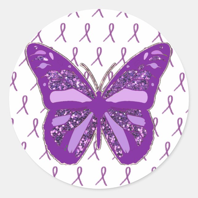 Purple Awareness Butterfly Stickers with Ribbons (Front)