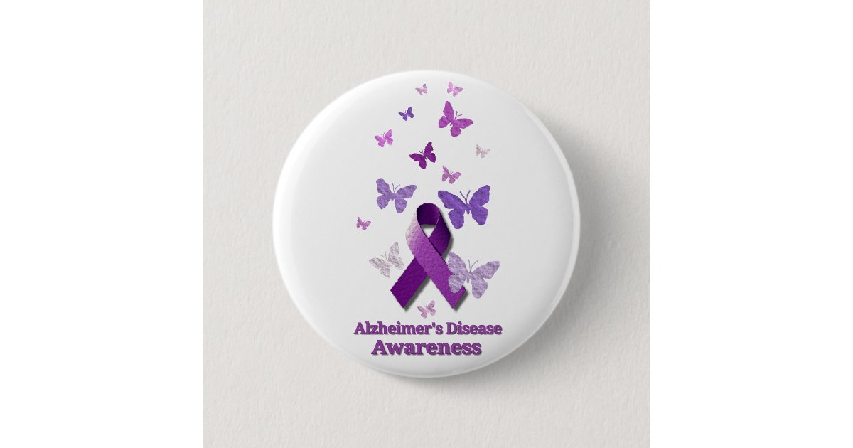Purple Awareness Ribbon: Alzheimer's Disease Button | Zazzle