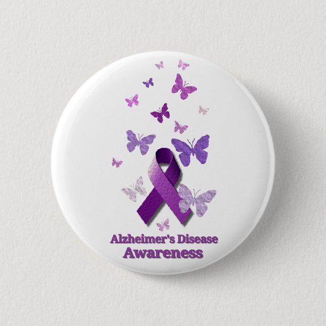 Purple Awareness Ribbon: Alzheimer's Disease Button (Front)