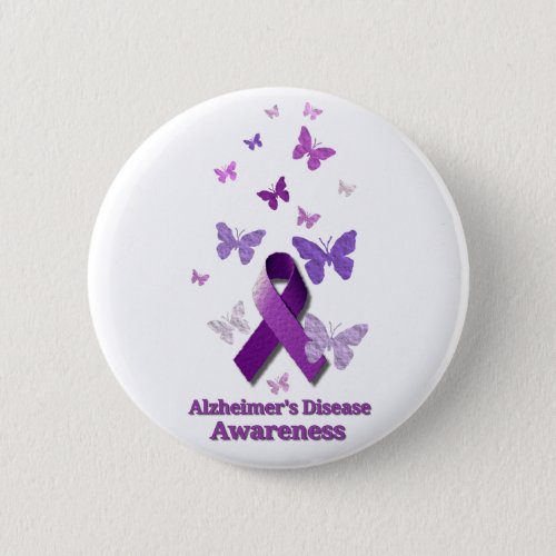 Purple Awareness Ribbon Alzheimers Disease Button