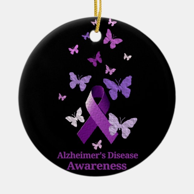 Purple Awareness Ribbon: Alzheimer's Disease Ceramic Ornament (Front)