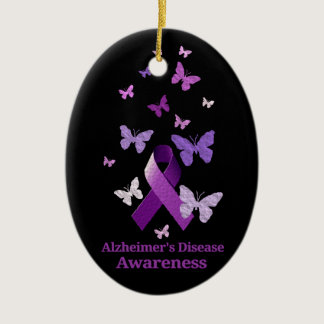 Purple Awareness Ribbon: Alzheimer's Disease Ceramic Ornament
