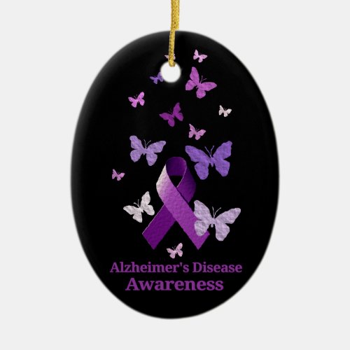Purple Awareness Ribbon Alzheimers Disease Ceramic Ornament