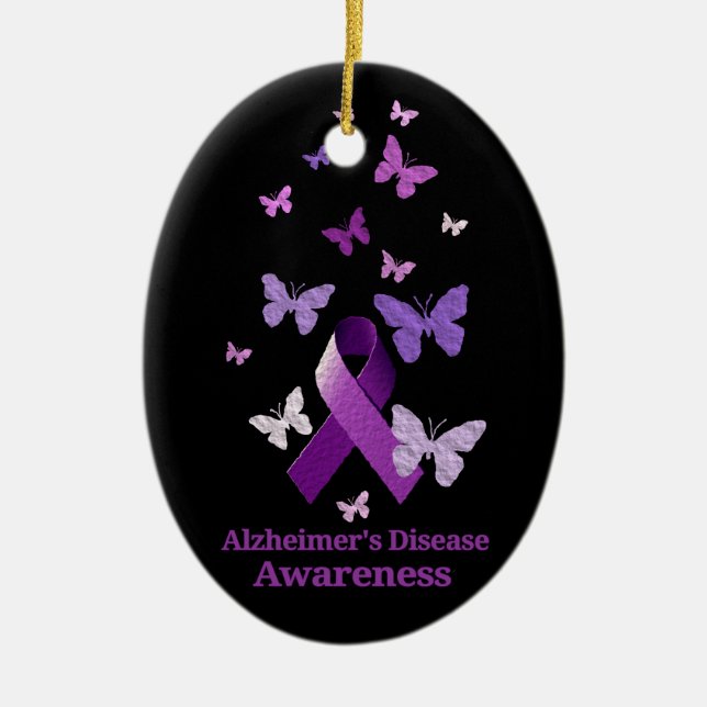 Purple Awareness Ribbon: Alzheimer's Disease Ceramic Ornament (Front)