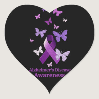 Purple Awareness Ribbon: Alzheimer's Disease Heart Sticker