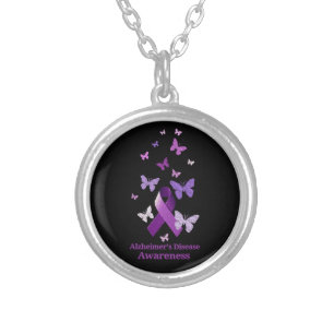 Purple Awareness Ribbon: Alzheimer's Disease Silver Plated Necklace
