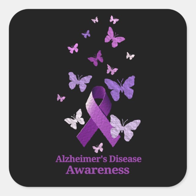 Purple Awareness Ribbon: Alzheimer's Disease Square Sticker (Front)