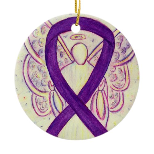 Purple Awareness Ribbon Angel Custom Art Ornaments
