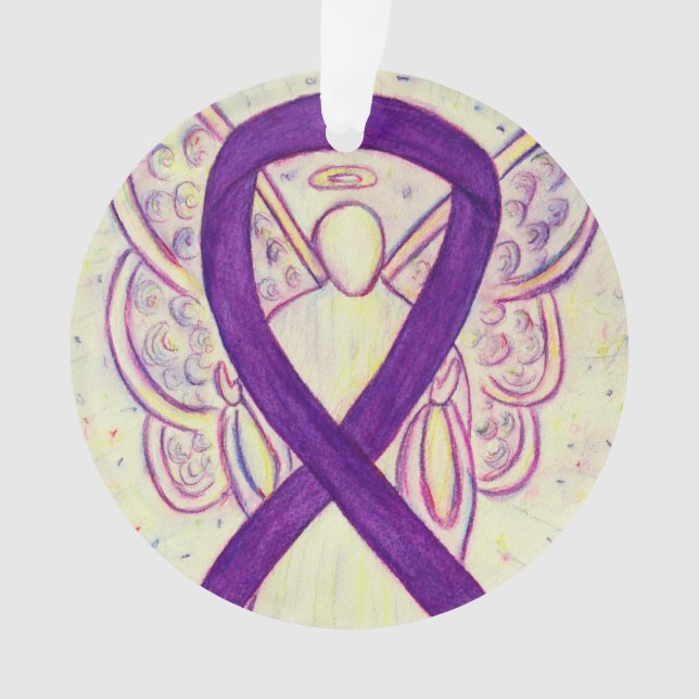 Purple Awareness Ribbon Angel Customized Ornaments (Front)