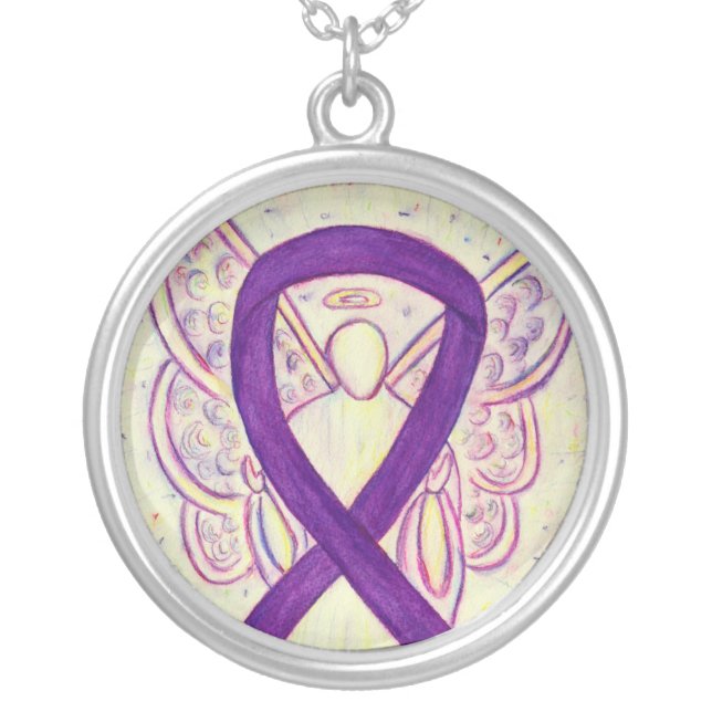 Purple Awareness Ribbon Angel Jewelry Necklace (Front)