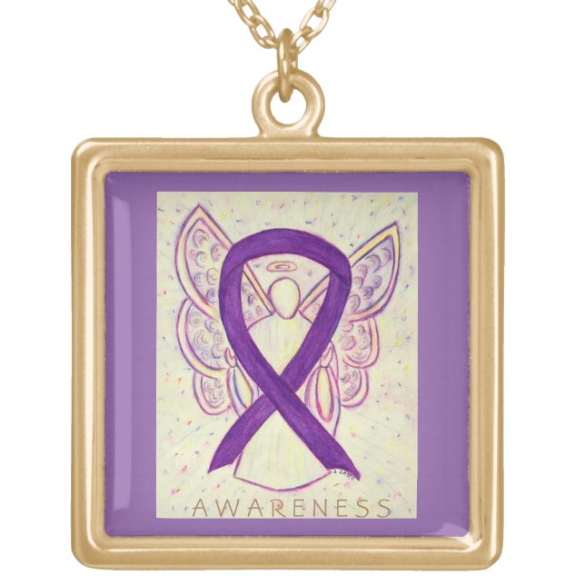 Purple Awareness Ribbon Angel Jewelry Necklace (Front)