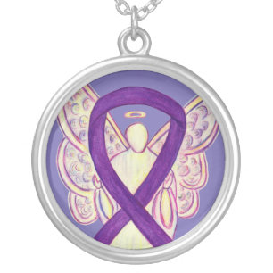 Purple Awareness Ribbon Angel Jewelry Necklace