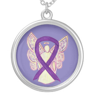 Purple Awareness Ribbon Angel Jewelry Necklace