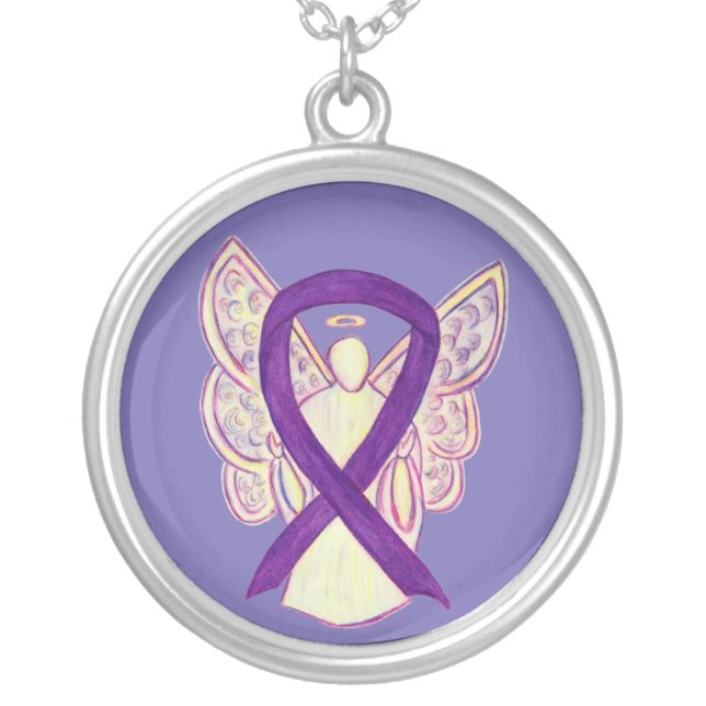 Purple Awareness Ribbon Angel Jewelry Necklace (Front)
