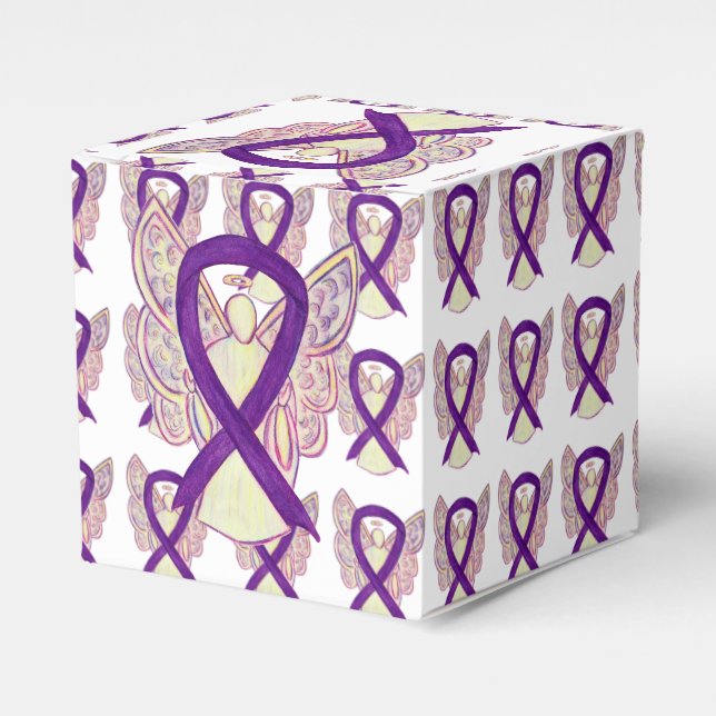 Purple Awareness Ribbon Angel Party Favor Boxes (Front Side)