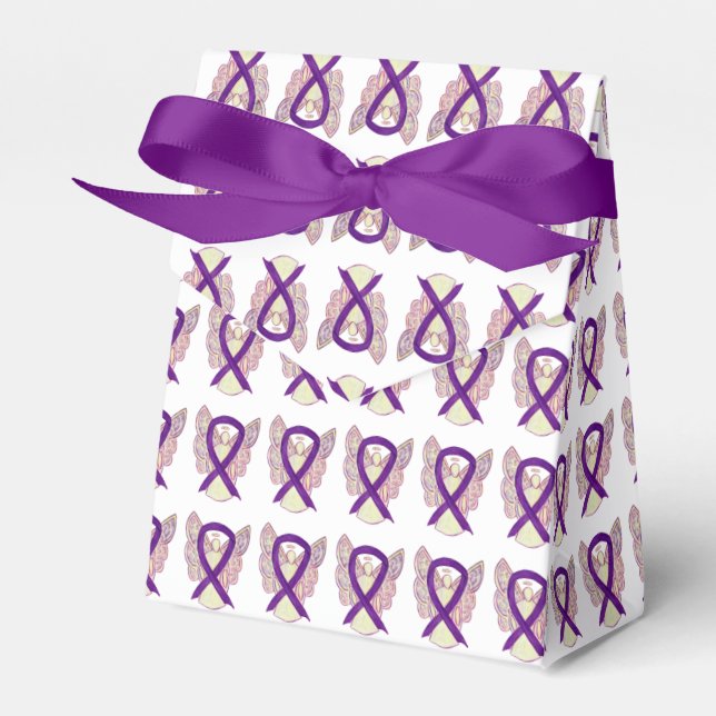 Purple Awareness Ribbon Angel Party Favor Boxes (Front Side)