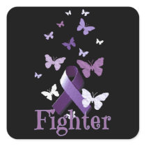 Purple Awareness Ribbon  Butterflies Fighter Square Sticker