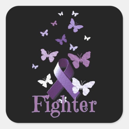 Purple Awareness Ribbon  Butterflies Fighter Square Sticker