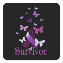 Purple Awareness Ribbon  Butterflies Survivor Square Sticker