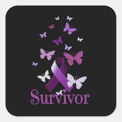 Purple Awareness Ribbon  Butterflies Survivor Square Sticker