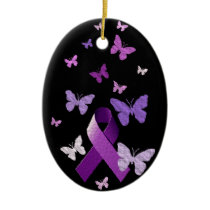 Purple Awareness Ribbon Ceramic Ornament