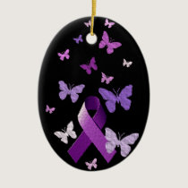 Purple Awareness Ribbon Ceramic Ornament