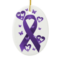 Purple Awareness Ribbon Ceramic Ornament