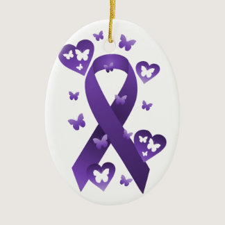 Purple Awareness Ribbon Ceramic Ornament