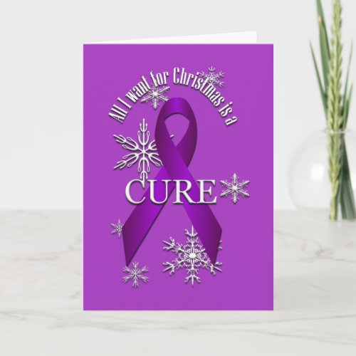 Purple Awareness Ribbon Christmas Cure Greeting 2 Holiday Card