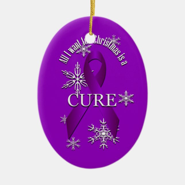 Purple Awareness Ribbon Christmas Cure Snow Ceramic Ornament (Front)