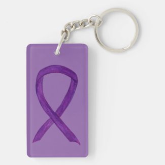 Purple Awareness Ribbon Custom Art Keychain