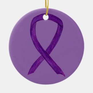 Purple Awareness Ribbon Custom Art Ornaments