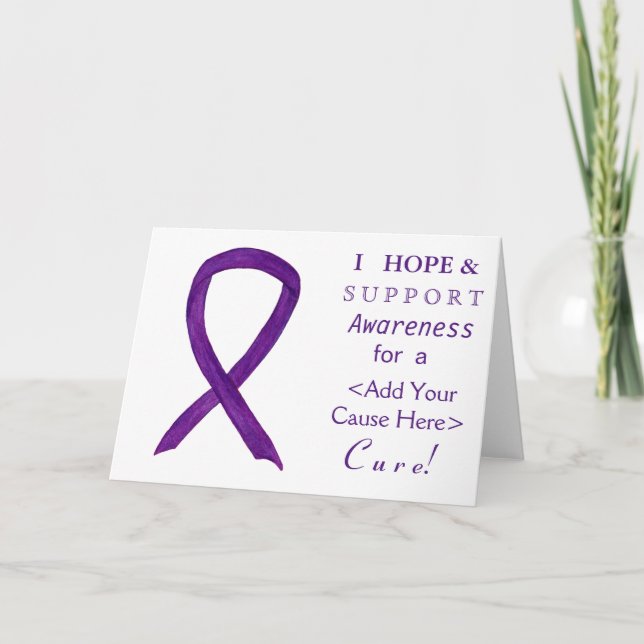 Purple Awareness Ribbon Custom Cause Note Cards (Front)