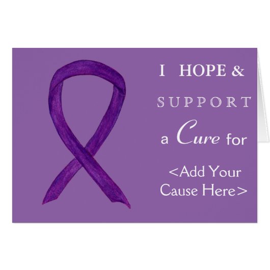 Purple Awareness Ribbon Custom Cause Note Cards (Front Horizontal)