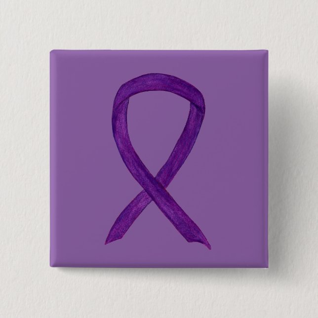 Purple Awareness Ribbon Custom Pin Buttons (Front)
