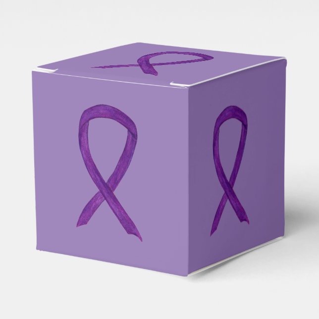 Purple Awareness Ribbon Custom Take Out Favor Box (Front Side)