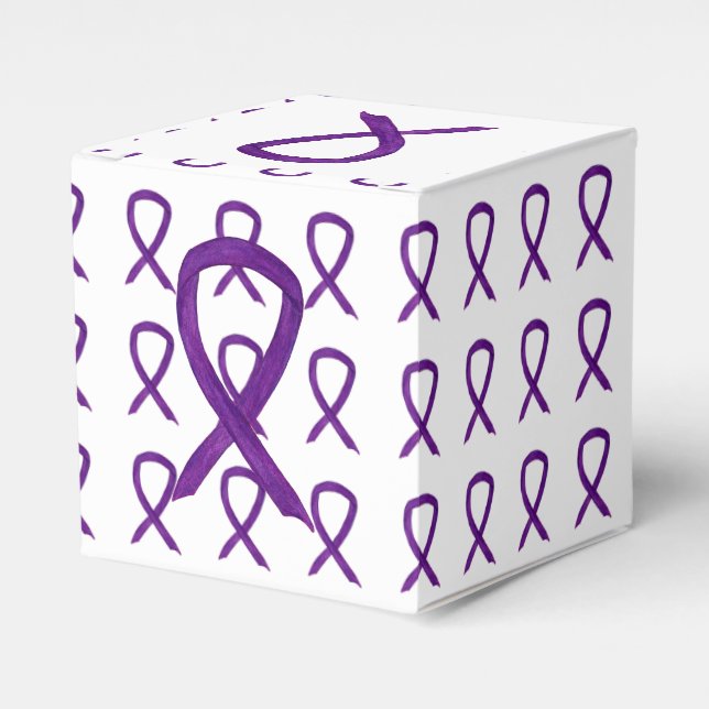 Purple Awareness Ribbon Custom Take Out Favor Box (Front Side)