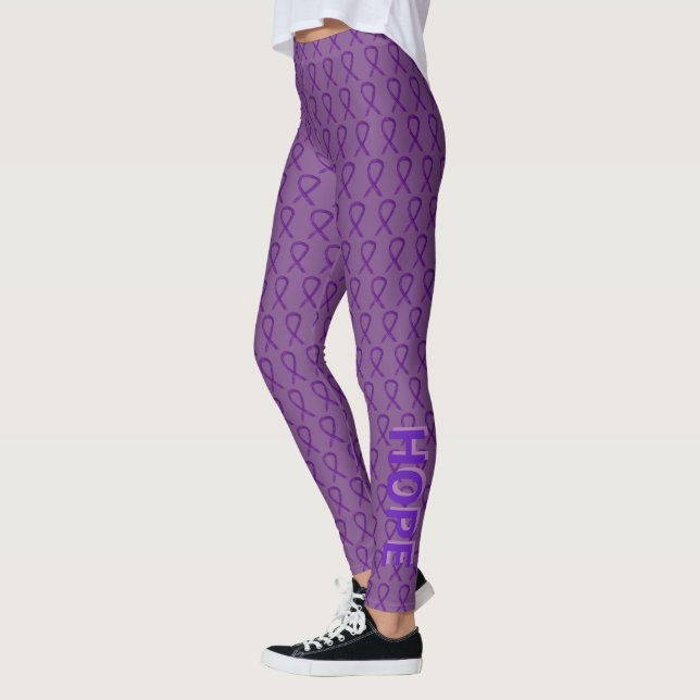 Purple Awareness Ribbon Custom Words Leggings (Left)