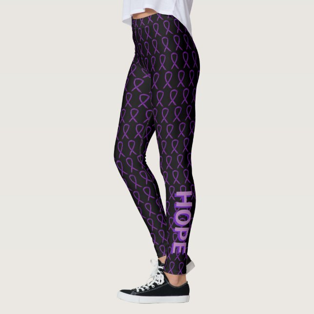 Purple Awareness Ribbon Custom Words Leggings (Left)