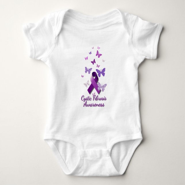 Purple Awareness Ribbon: Cystic Fibrosis Baby Bodysuit (Front)