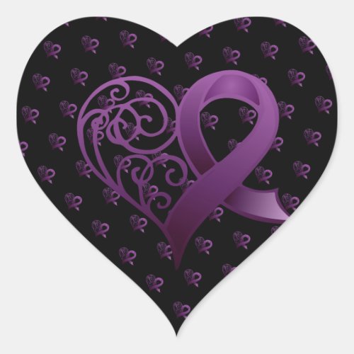 Purple Awareness Ribbon Elegant Heart Heart Sticker