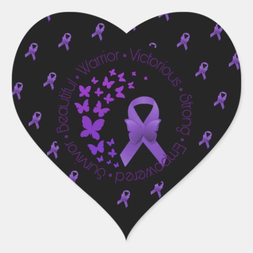 Purple Awareness Ribbon Encouragement Heart Sticker