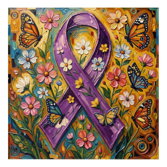 Purple Awareness Ribbon Fibro Acrylic Print (Front)